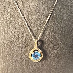 P31. Topaz & Cubic Zirconia Sterling Silver Necklace 16-17" SIGNED RJC, Italian